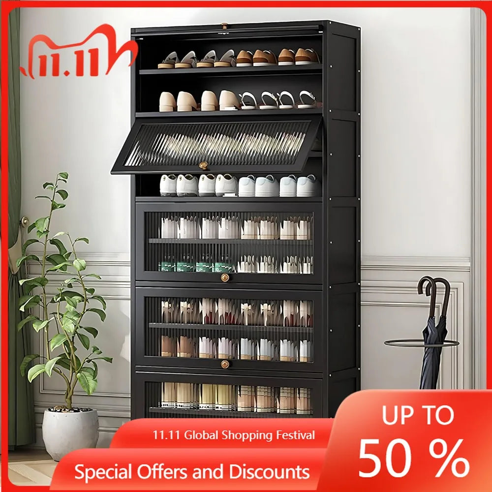 Tall Shoe Cabinet, 10 Tiers 40-45 Pairs Heavy Duty Bamboo Freestanding Shoe Storage Cabinet, 67.7'' Tall Entryway Shoe Organizer Magic Electronics Scac7489ae0314f6298ab2f4a47a10944X