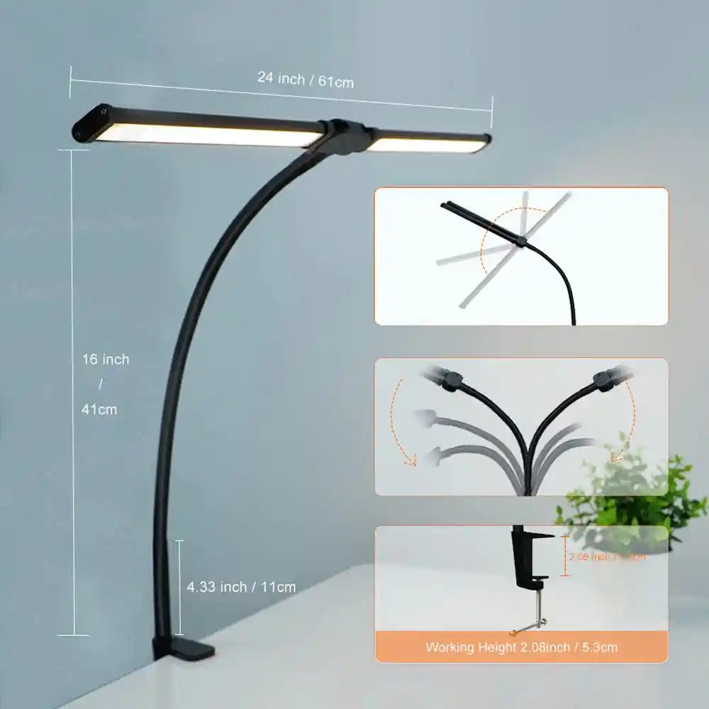 Home Office LED Desk Lamp Double Head Stepless Dimming Eye-Caring Reading Lights 3 Color Mode Flexible Adjustable PC Table Lamps - Magic Electronics