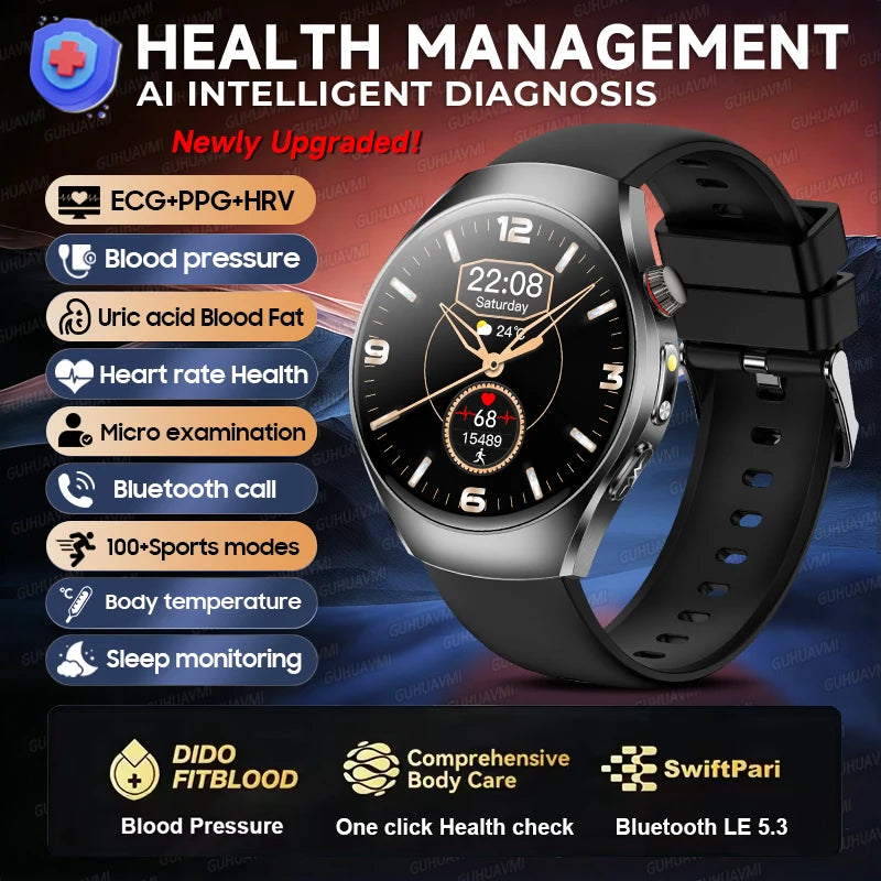 2026 New Accurate Body Health analysis Smart Watch Men ECG Blood lipids Uric acid Blood Pressure Body Fat Voice Call Smartwatch Black Nursing Grade Magic Electronics Scca864dc37654ac084d2d0111a55a42e3 Black Nursing Grade