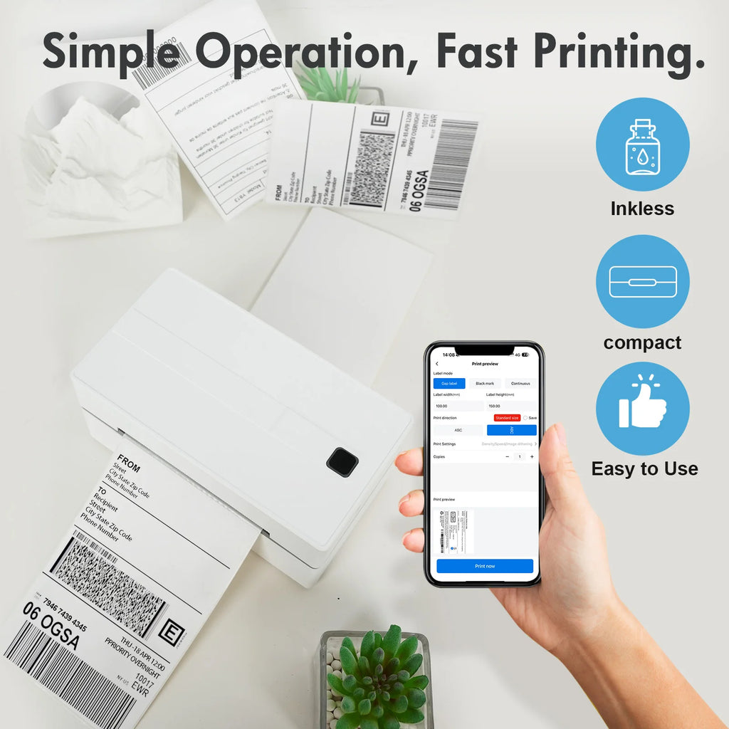 Thermal Label Printer Portable No Ink Required 203DPI 4x6 for Small Business Bluetooth USB High Speed Express Airway Bill Magic Electronics Scca889bdcbde4d338d87c79a19886a1d3