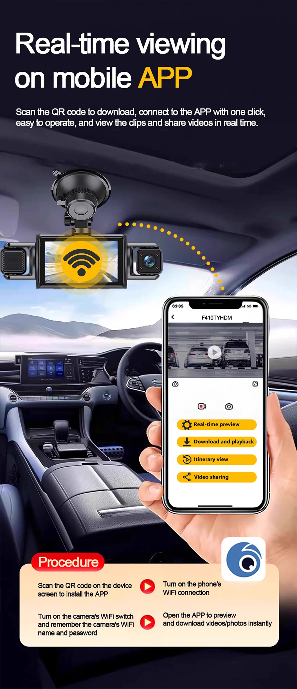 DashCam Car Dvr Video Recorder 4 Channels 360° WIFI Front inside Rotatable Rear View Camera 24h Parking Monitor Car dash cam Magic Electronics Scea02ea75b4b434eb66bd94f582a6e51Y