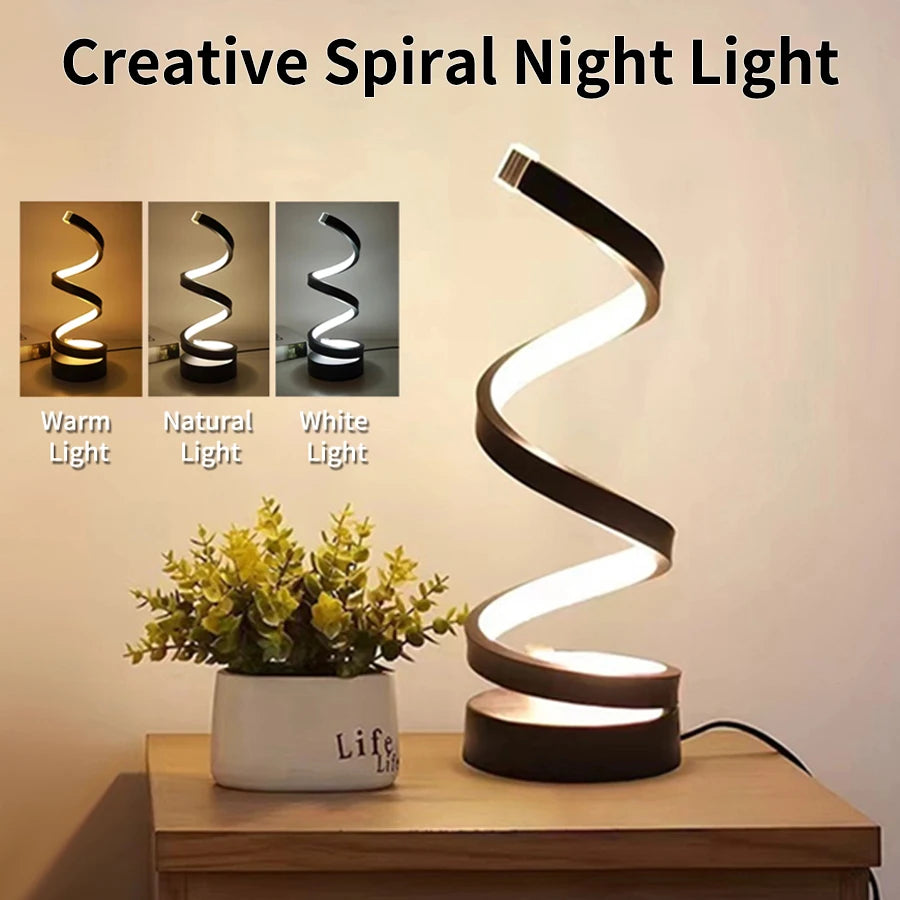 USB Plug in Creative Spiral LED Night Light Dimmable 3 Colors Adjustable for Living Room Office Desk Table Bedroom Bedside Decor - Magic Electronics