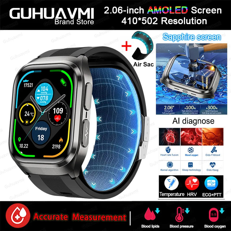 2026 New Upgrade AI Diagnostic Airbag Precise Blood Pressure Health SmartWatch Uric Acid ECG Blood lipids Smartwatch Men Women Black Air pump Airbag Magic Electronics Sd09a9e8dc85e48979c38a45656bfc492f Black Air pump Airbag