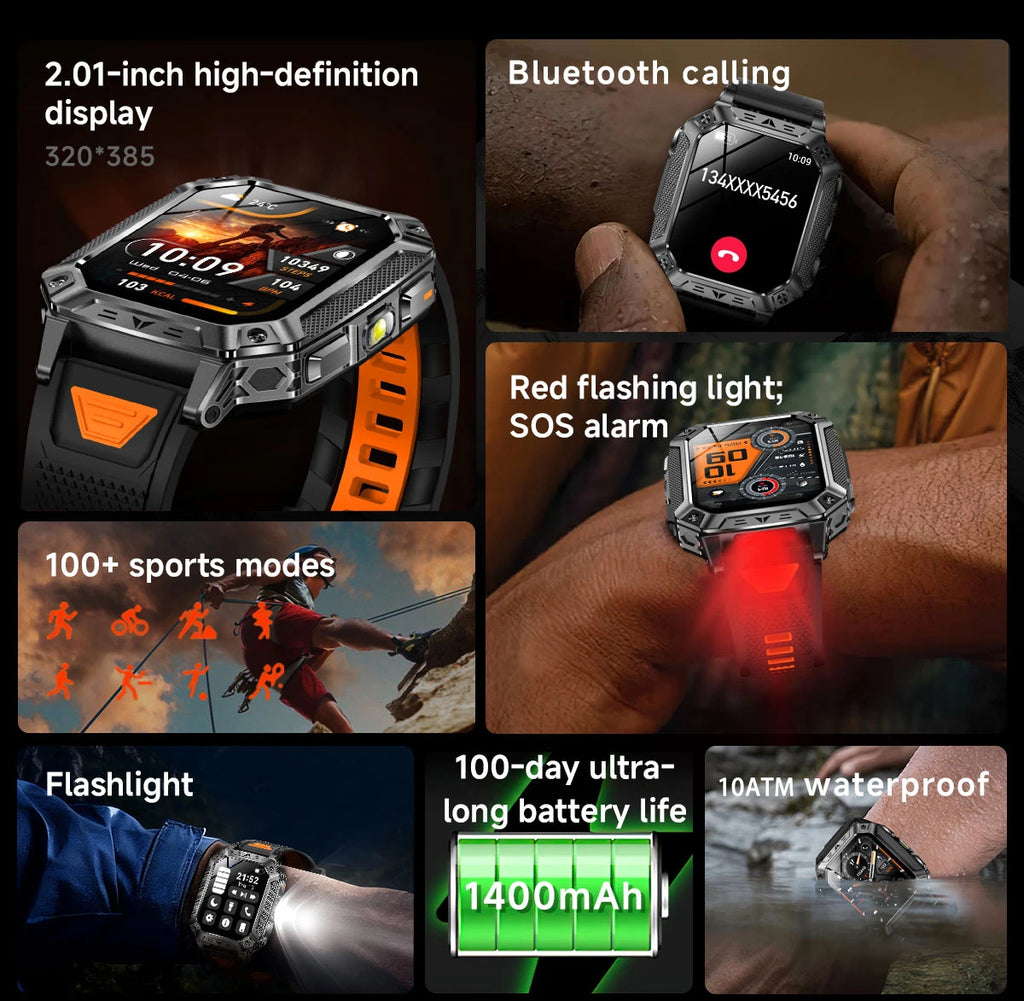 2026 Military outdoor SmartWatch Fitness Clock Men 2.01 inch AMOLED Screen 1400mAh Battery Flashlight Call Waterproof Smart Band Magic Electronics Sd0b8c33e58f64be78d691d25cc9e5db5g