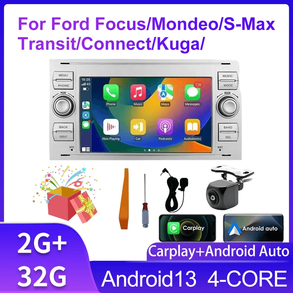 7' Car Radio with Wireless Carplay Android Auto Bluetooth FM for Ford Mondeo Fiesta S-max Focus Galaxy Transit Fusion Connect K 2G 32G silver CHINA Magic Electronics Sd3f6daea38a34881a0940007187b93cfX 2G 32G silver CHINA