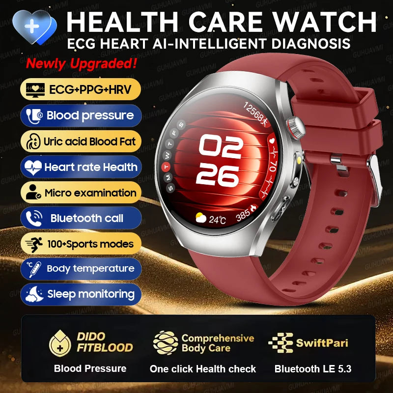 2026New Health Care Analysis ECG+PPG Smart Watch Blood pressure Fitness Uric Acid Blood lipids Bluetooth Call Clock Smartwatches Red ECG Chip Magic Electronics Sd5118bd3a51a48f592aeec9cb5981c3b2 Red ECG Chip