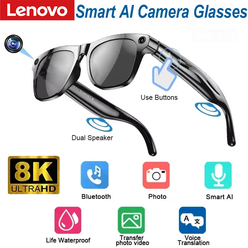 Lenovo 8K HDSmart AI Glasses With 100mp Camera Chat GPT Touch Sport Sunglasses Bluetooth Calling Music Player For Men Women Gift Black Magic Electronics Sd52bff8fa52147a6b722c550aec77e5d2 Black