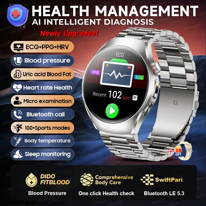 2026 New Accurate Body Health analysis Smart Watch Men ECG Blood lipids Uric acid Blood Pressure Body Fat Voice Call Smartwatch Silver steel Nursing Grade Magic Electronics Sd5ef70b0cfb54c4da9958394d7a3ca8c7 Silver steel Nursing Grade