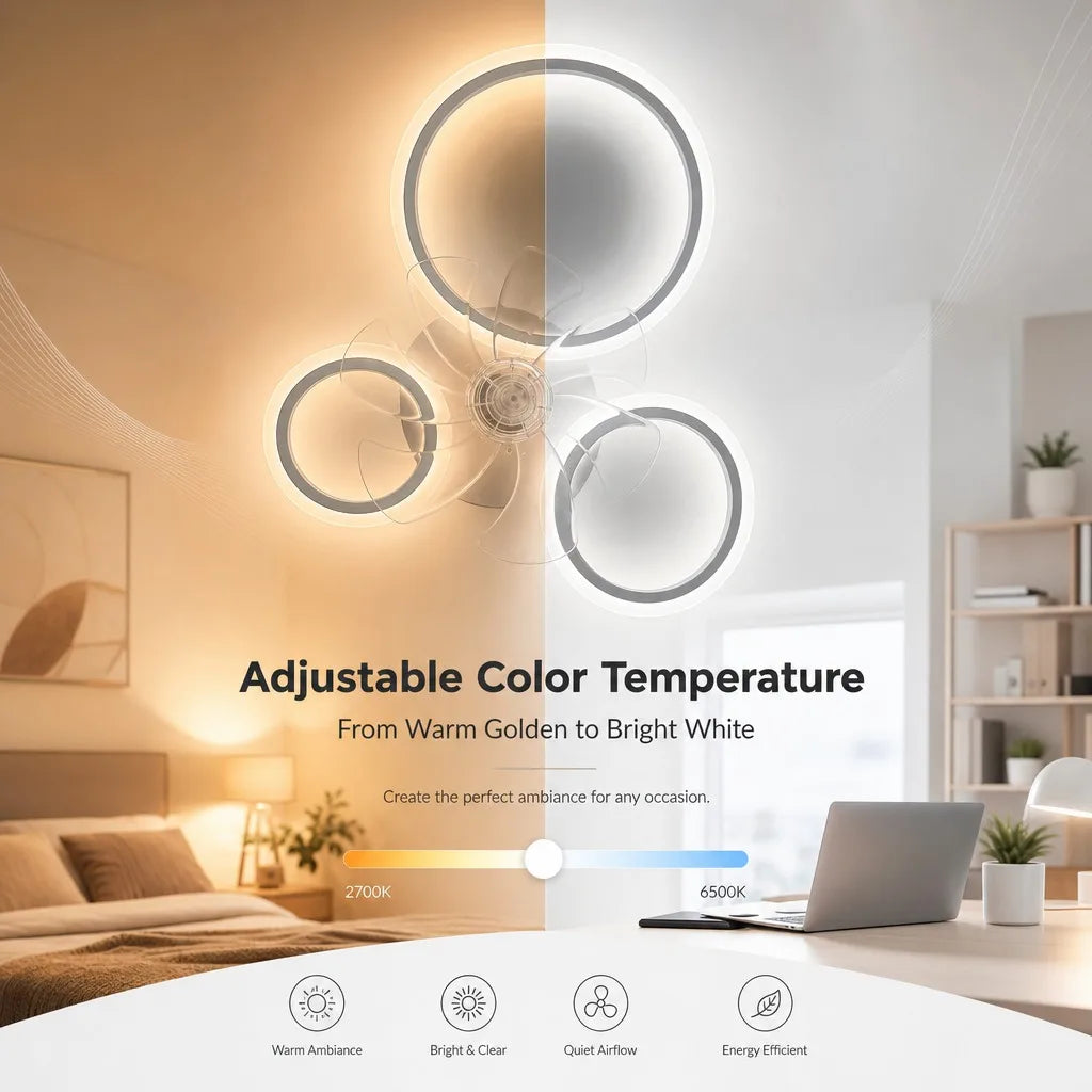 Ceiling Fan with Light Minimalist Circle Modern Room Decor Study Electric Fan Focus Remote 220V Electric Fan Ceiling Lamp