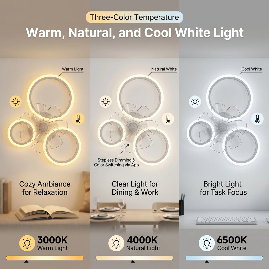Ceiling Fan with Light Minimalist Circle Modern Room Decor Study Electric Fan Focus Remote 220V Electric Fan Ceiling Lamp