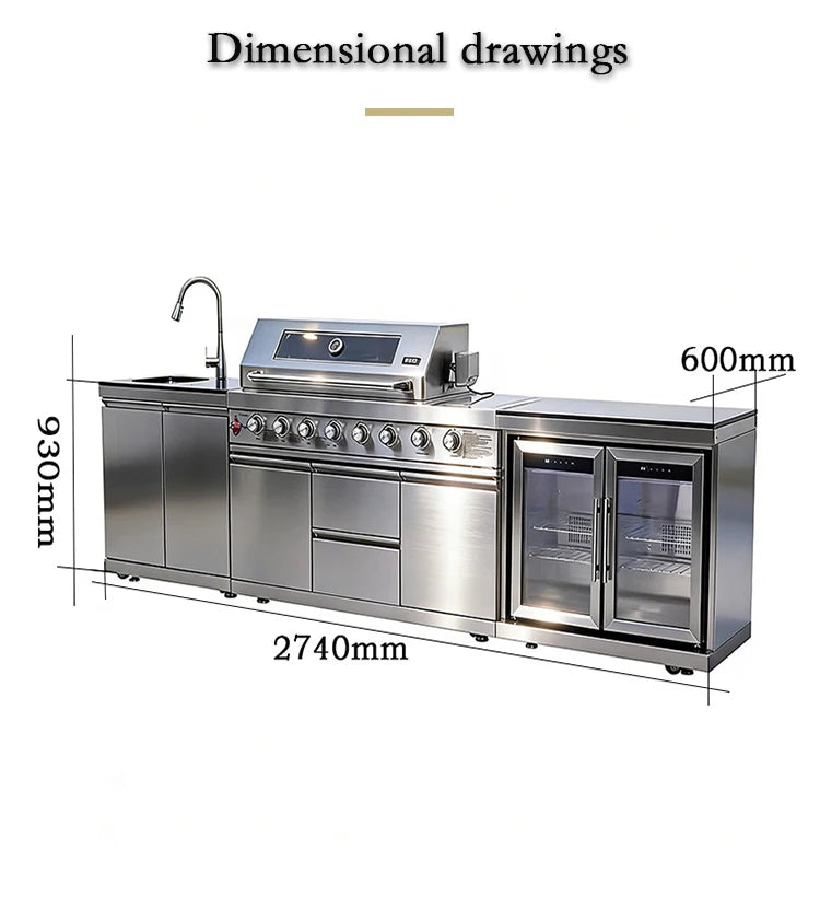 A Full Kitchen Suite Including Grill Cooktop Sink And Fridge With Waterproof Custom Outdoor Stainless Steel Cabinet For Backyard - Magic Electronics