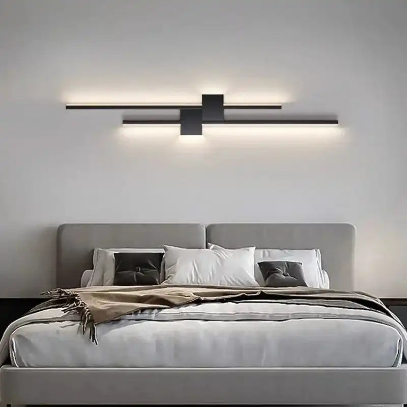 Wall Lamps LED Lights Simple Modern Sofa Living Room Decor TV Background Decoration Wood Grille Bedroom Bar Long Strip Wall Lamp - Magic Electronics
