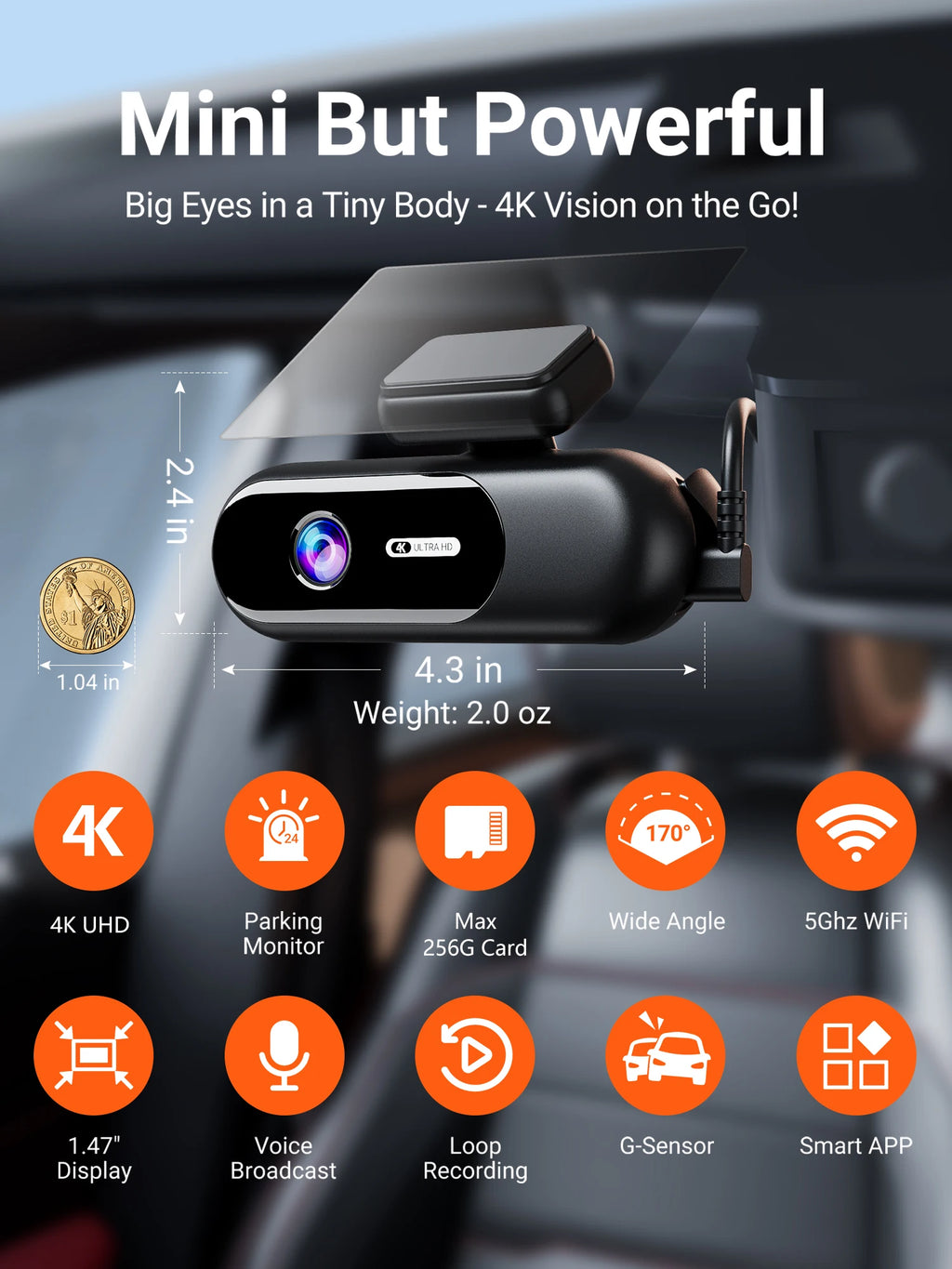 Dash Cam for cars 4K UHD Recording Front Rear Car Camera HDR Night Vision Recorder Built in Wi-Fi 24H Parking Mode APP Monitor Magic Electronics Sd85d71389bbe4c1ca266d9a9e55dc3f3E