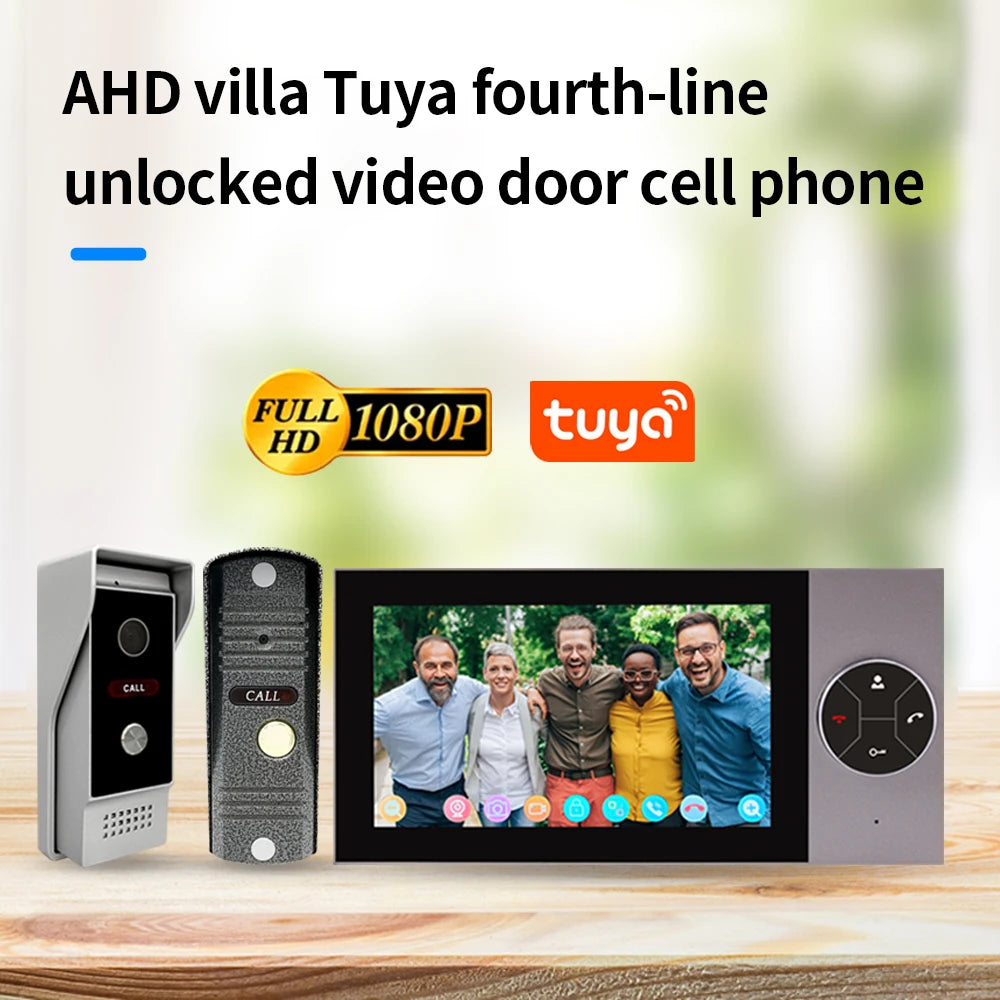 WIFI Wired Smart Home Video Door Intercom System 7" Colour Screen Monitor AHD 1080P Doorbell Tuya App Remote Unlock