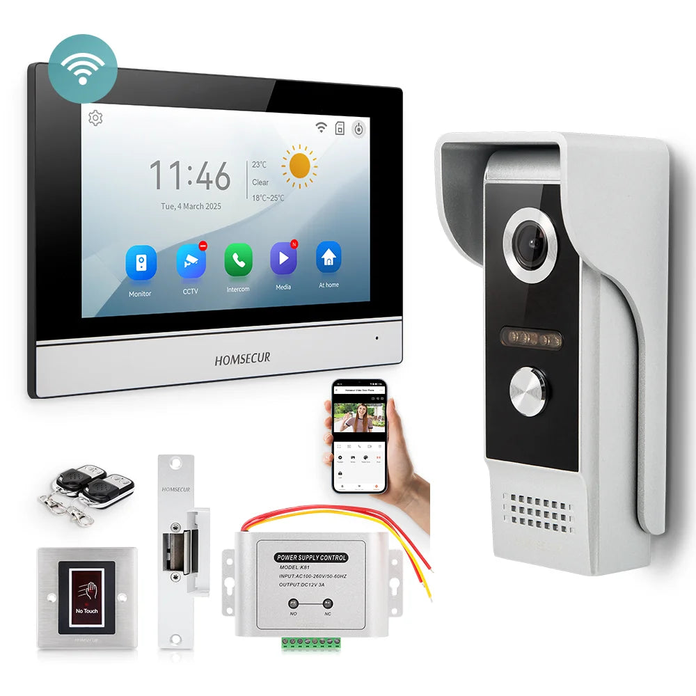 HOMSECUR 4 Wire Tuya Smart APP HD Video House Door Phone Kit with 7" Touch Screen Monitor IP65 Doorbell Camera Record Snapshot - Magic Electronics