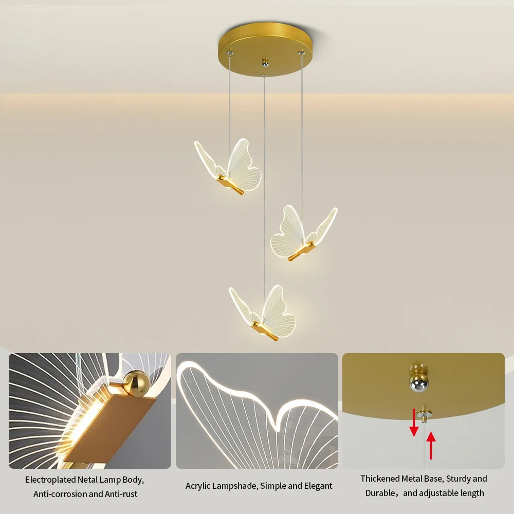 LED Modern 3-Head Butterfly Pendant Ceiling Light, Bedhead Indoor Living Room Dining Room Kitchen Decorative Lighting Magic Electronics Sda91f59954314d619b3837b80a68e20fk