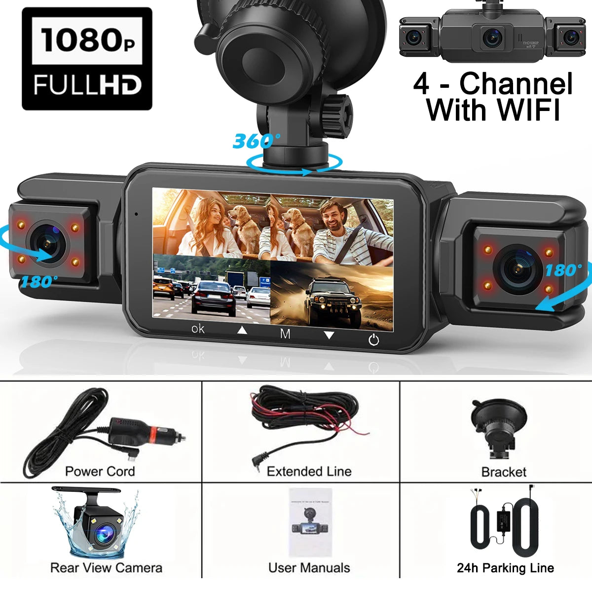 360° dashcam car camera recording wifi wireless webcam way video recorder 1080P 24 Parking 4 Channel Car black box 4 lens-Buck Line Magic Electronics Sdc517a70cb8f4dc99eb65a39f230345ch 4 lens-Buck Line