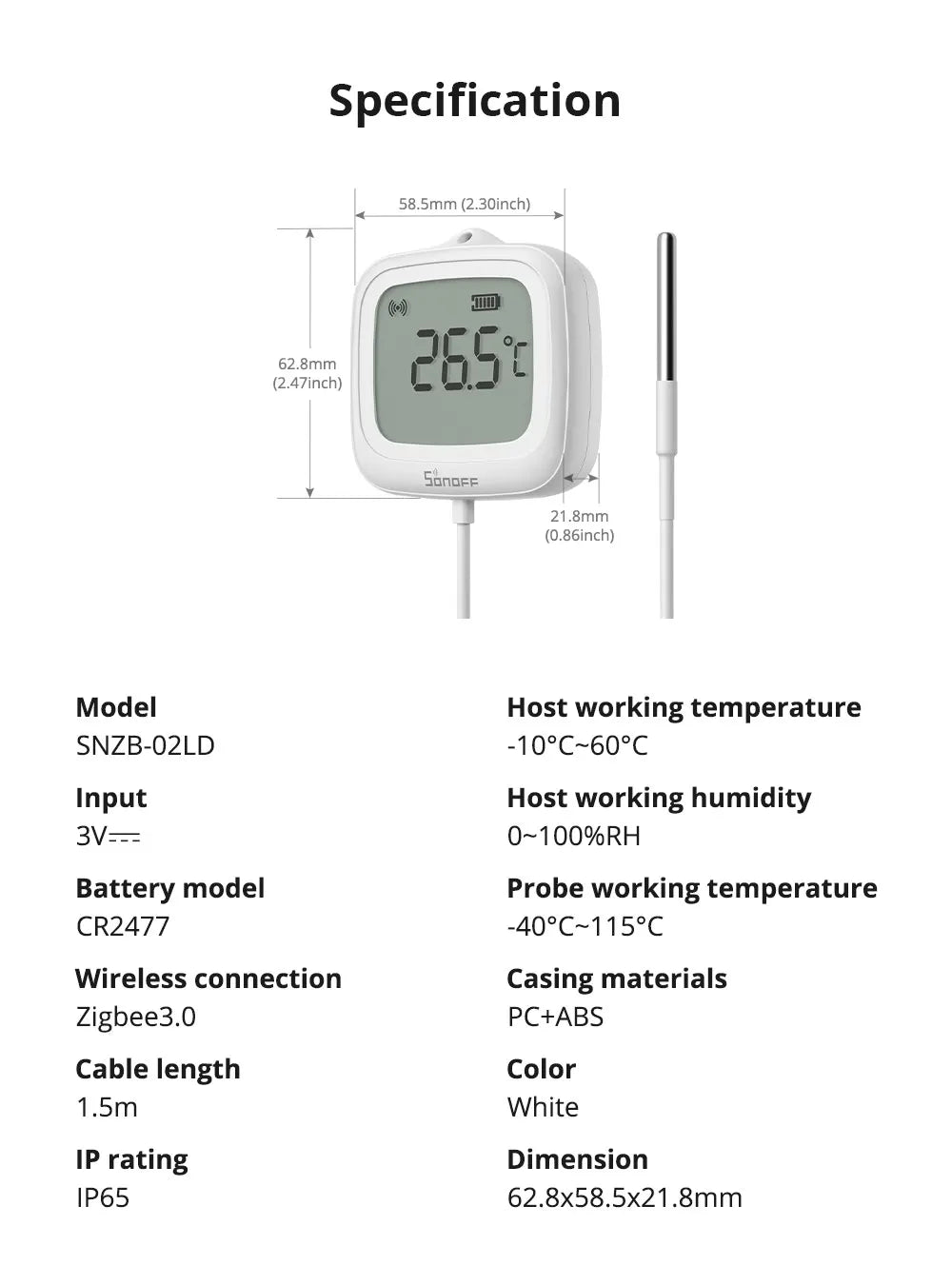 SONOFF SNZB-02LD Zigbee Smart Thermometer With Probe IP65 Waterproof Smart Zigbee Temperature Sensor For water tanks, Aquariums Magic Electronics Sdcd973af9e904af28f28c76fe69ef3bb2