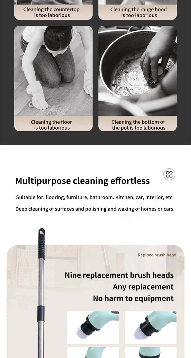 Electric Bathroom Cleaning Brush 9-in-1 Wireless Household Rotation Cleaning Brush for Bathroom Kitchen Toilet Cleaning Scrubber Magic Electronics Sdcdfdb7b405d42289a8c0106cf649359v