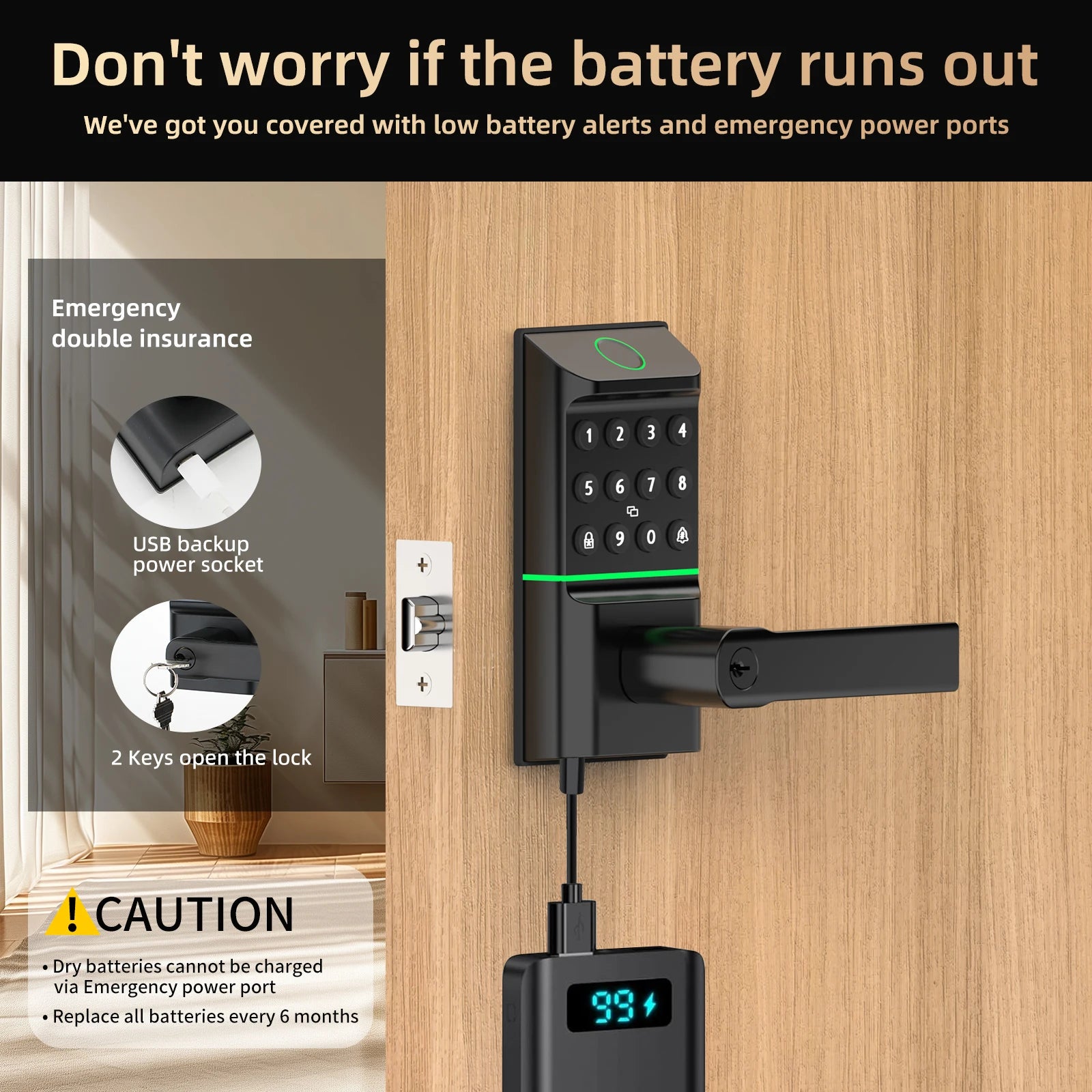 Viladepot Smart Lock Fingerprint Door Lock TYPE-C Interface App Control Passcode Unlock Electronic Touchscreen Keypad Handle - Magic Electronics