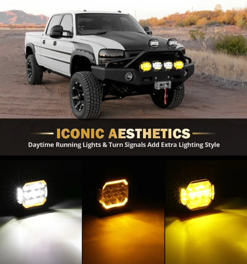 AUXBEAM 5 Inch LED Pod Lights Work Lights with Side Shooter White Driving Light with DRL Turn Signal Work Lamps Magic Electronics Sde8c5324b3334524820febba35881bb5v