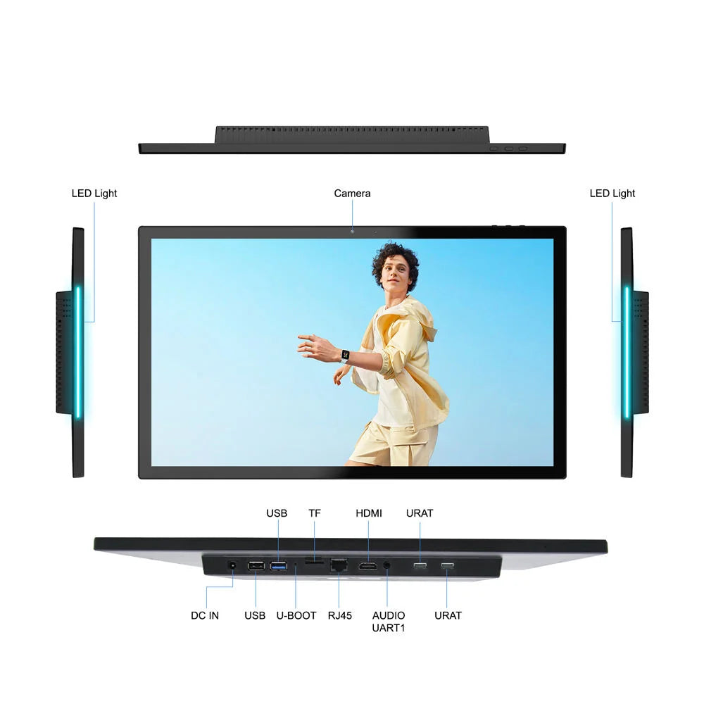 Smart Home Tablet Wall Mount with Double-Sided Lights 15.6 Inch FHD Touch Screen Android 14 8-Core 4G 64G POE for Home assistant