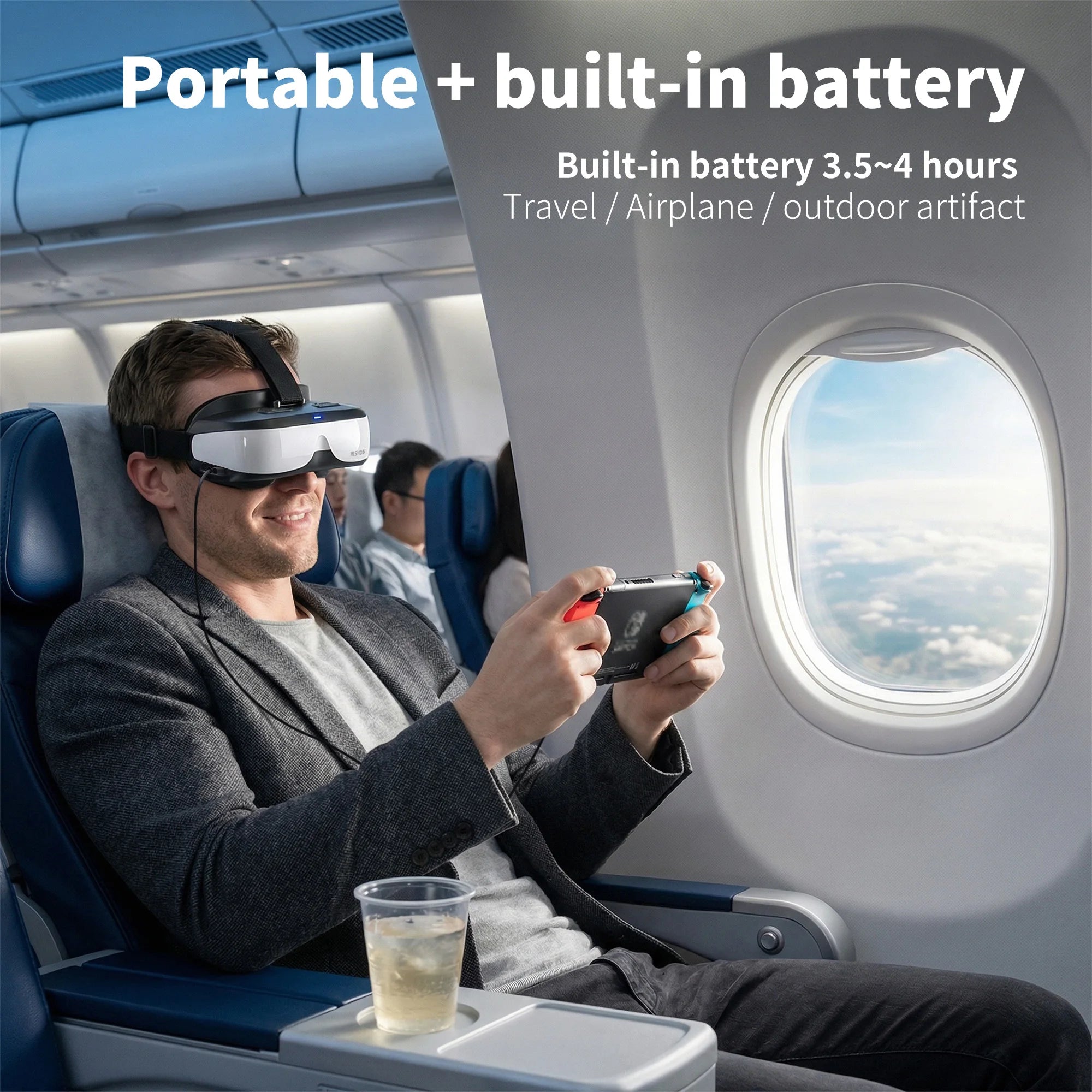 Head-Mounted Display with HDMI Input and Built-In Battery, Allowing Connection to a Variety of Devices.