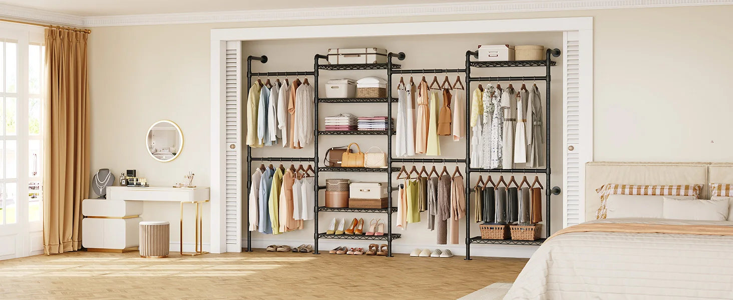 L4 Wall Mounted Industrial Pipe Clothes Rack, Closet Organizer System with Rods Expandable, Clothing Rack, Corner Garment Rack Magic Electronics Se03a0196e0ab44aa95707eca7a578615v