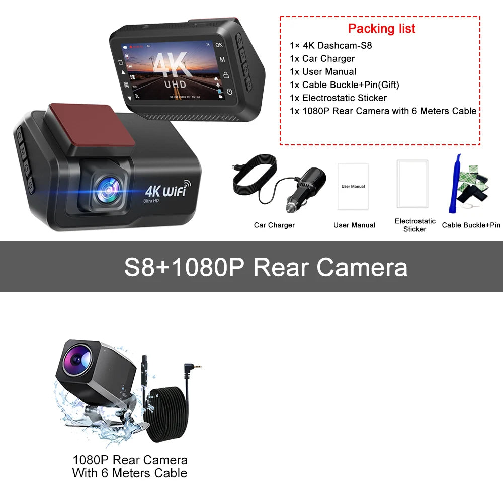 Kocam 4K UHD Dash Cam WiFi Car DVR Front and Rear Dual Lens Auto Car Camera with Night Vision 24H Parking Monitor Black Box - Magic Electronics