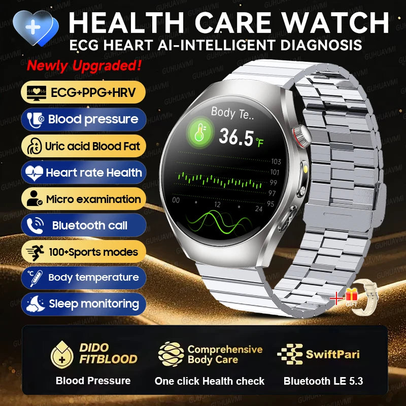 2026New Health Care Analysis ECG+PPG Smart Watch Blood pressure Fitness Uric Acid Blood lipids Bluetooth Call Clock Smartwatches Silver steel B ECG Chip Magic Electronics Se23060d94c484865aa9a70f69857cf6cG Silver steel B ECG Chip