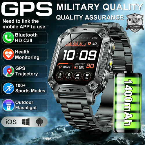 2026 Military outdoor SmartWatch Fitness Clock Men 2.01 inch AMOLED Screen 1400mAh Battery Flashlight Call Waterproof Smart Band Magic Electronics Se2a3028d82a441b6bb073d6d694b1fa7f
