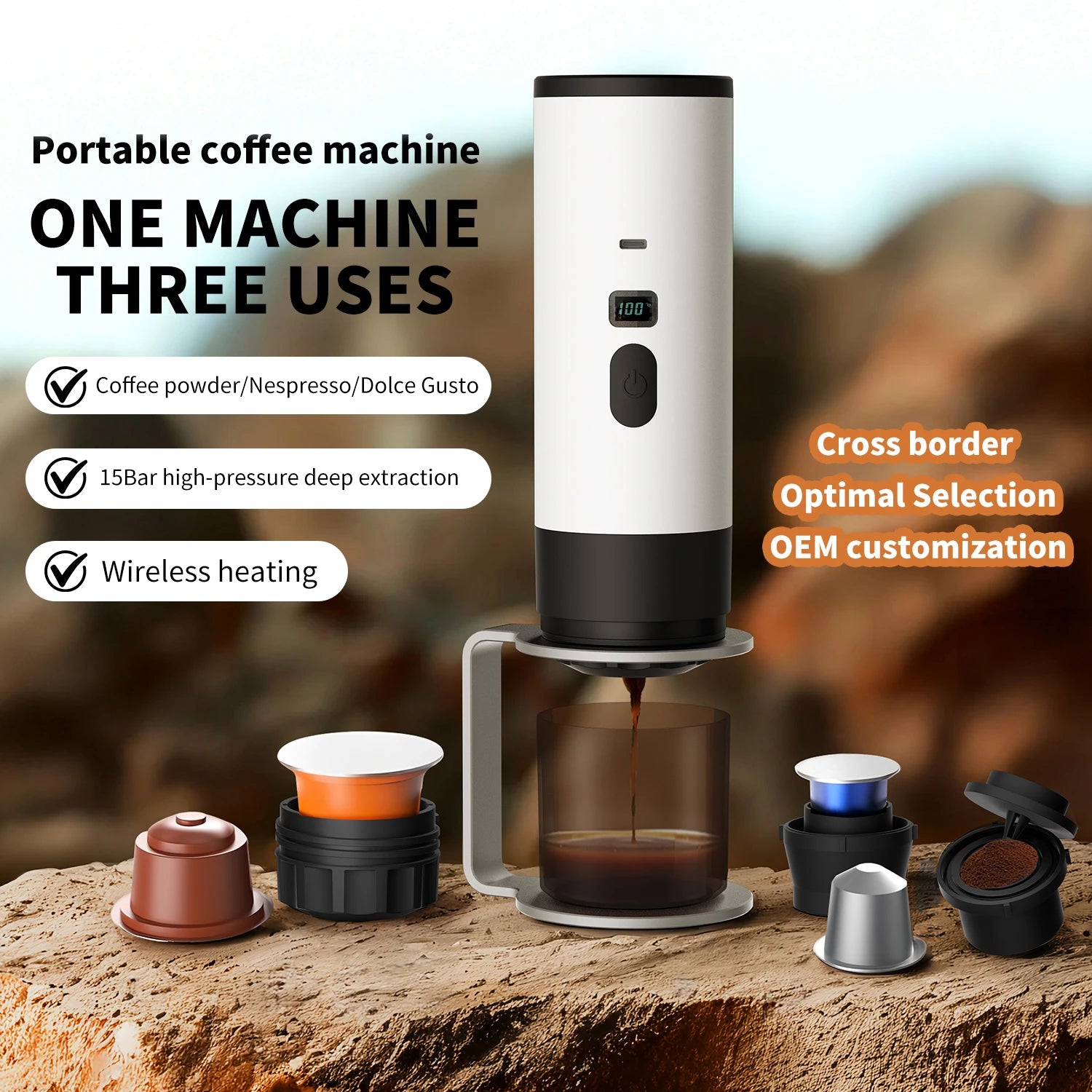Portable Wireless Charging Coffee Machine 15BAR Multi-function 3 in 1 Fully Automatic Heating Overflow Capsule Coffee Machine Magic Electronics Se39199e5c41345adb47e0922355df5c5Q