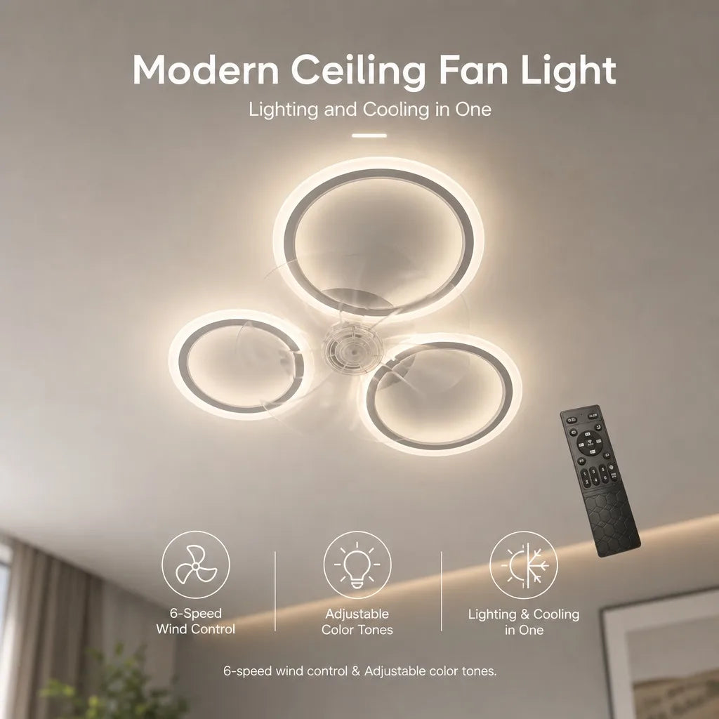 Ceiling Fan with Light Minimalist Circle Modern Room Decor Study Electric Fan Focus Remote 220V Electric Fan Ceiling Lamp