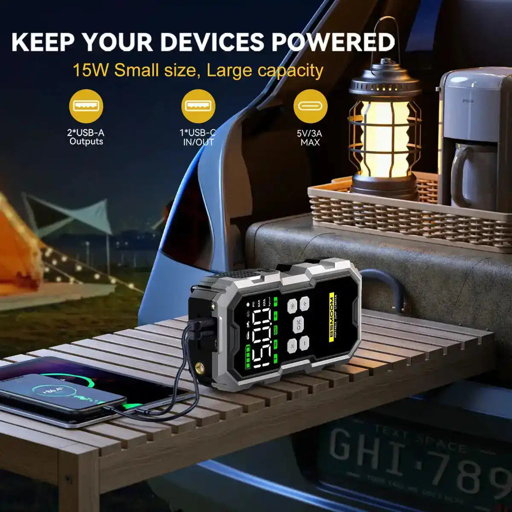 7000A Car Jump Starter with Air Compressor Battery Booster 12V Power Bank with LED Flashlight, Smart Cable with Voltage Display - Magic Electronics