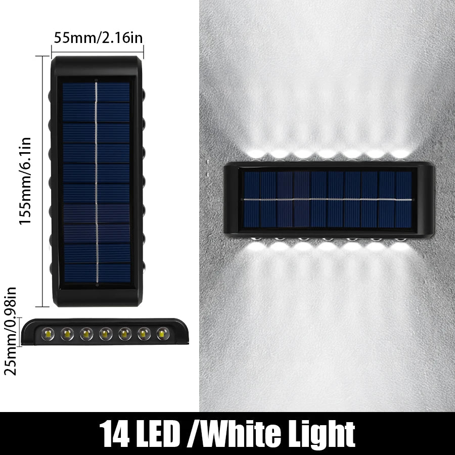 14/16 LED Solar Wall Lamp 1200mAh Outdoor Waterproof Up and Down Solar Lighting Light for Garden Fence Decoration Sunlight Light - Magic Electronics