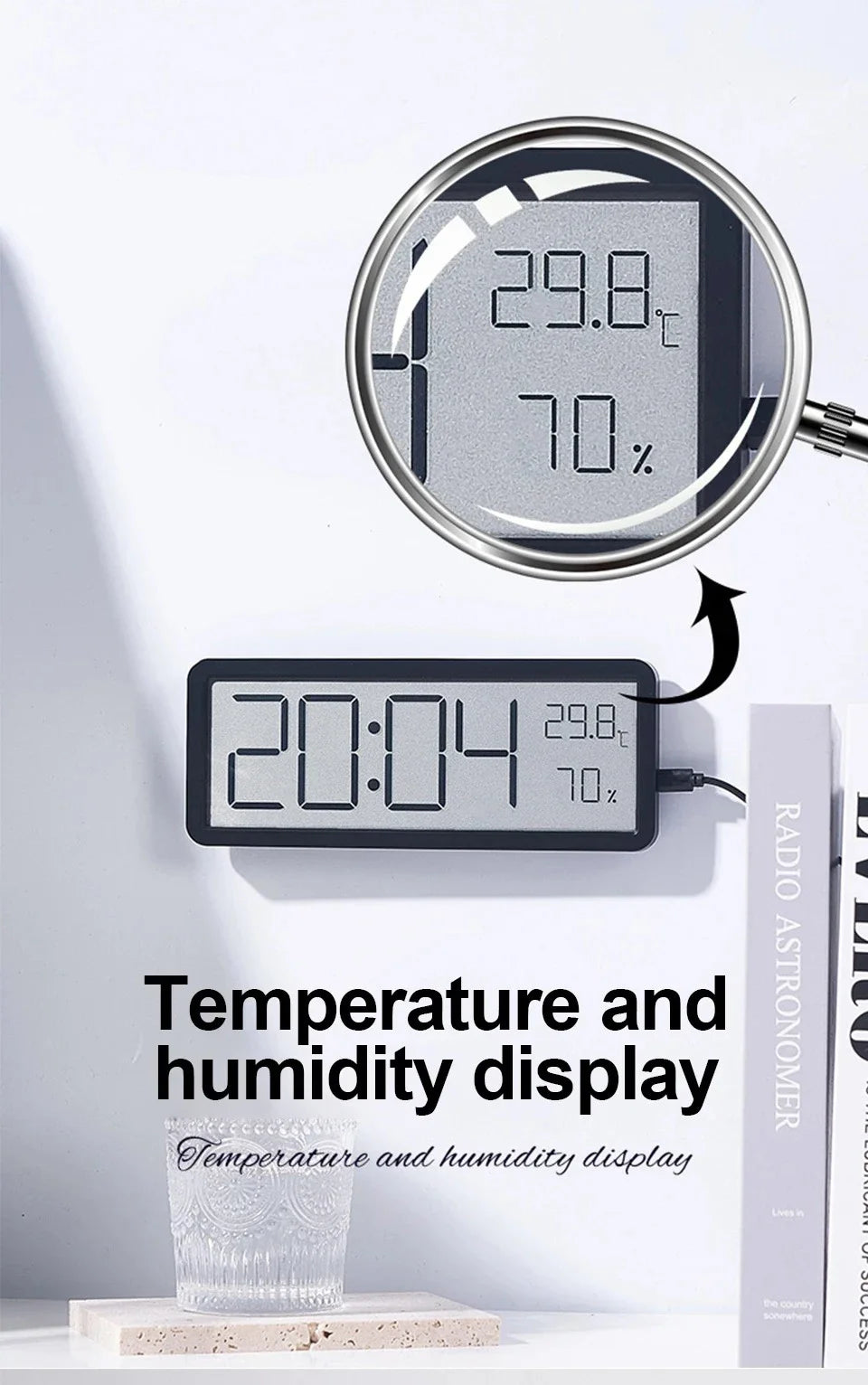 LCD Screen Digital Wall Clock Time Temperature Humidity Time Display Electronic Clock Desktop Digital Clock Battery Powered Magic Electronics Se555c3553ce744eea465852c3de3581ct