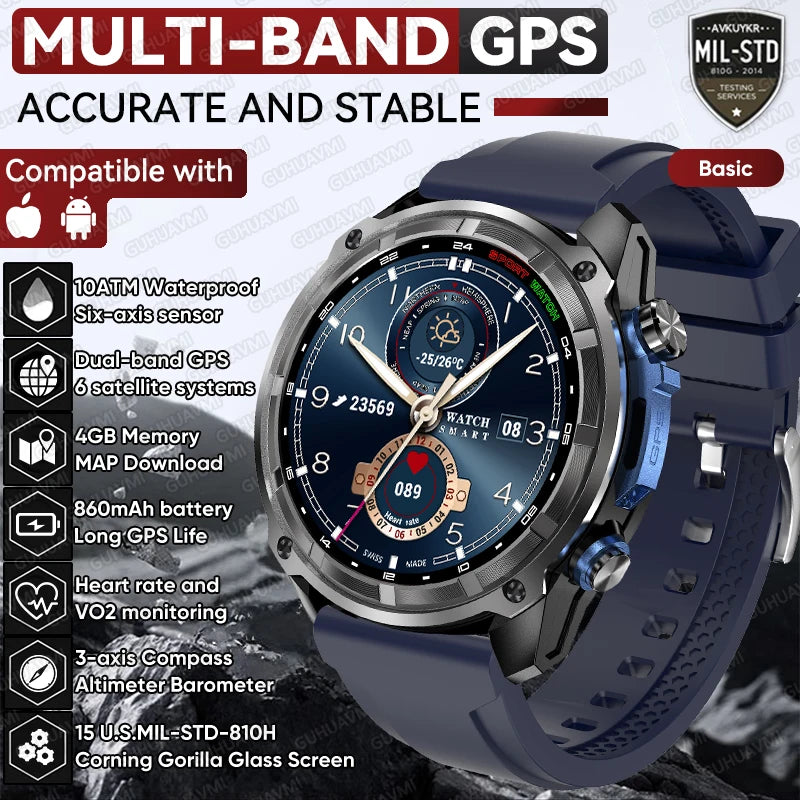 2026 New T-REX Pro Dual-Band AGPS Smartwatch Built-in Offline Map 10ATM Waterproof 30-Days Battery Compass Men Militray Watches - Magic Electronics