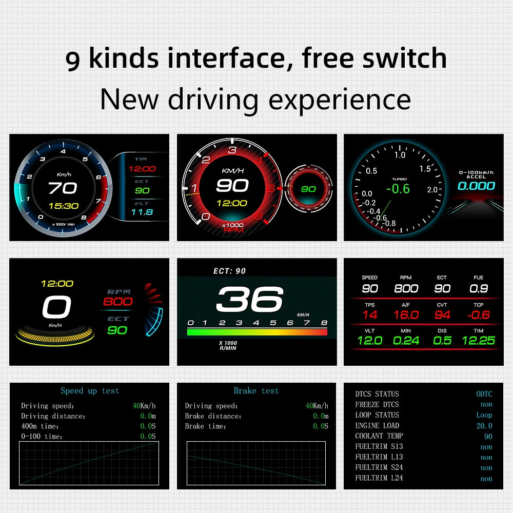 F9-OBD OBD2 GPS HUD Head Up Display Car Digital Speedometer Auto Over speed Alarm Meter Water Temp Fuel Consumption Gauges - Magic Electronics