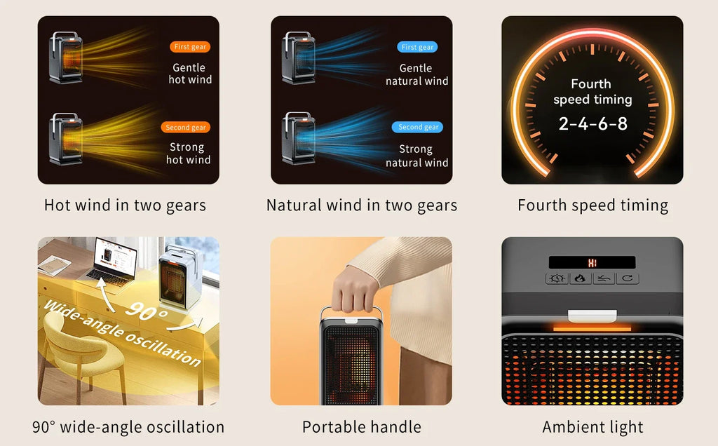 Portable Desktop PTC quick heating shaking head electric both cooling and heating small household With Remote Control 1000W - Magic Electronics