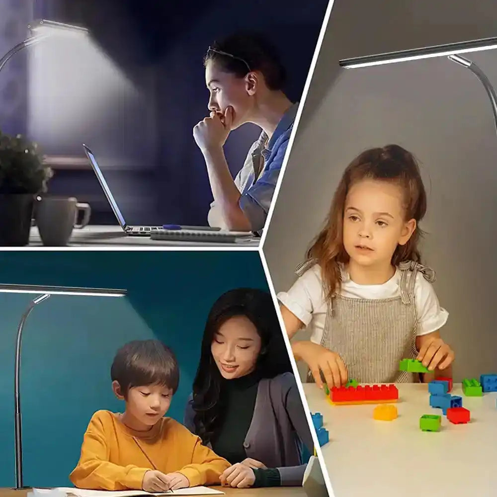 Home Office LED Desk Lamp Double Head Stepless Dimming Eye-Caring Reading Lights 3 Color Mode Flexible Adjustable PC Table Lamps - Magic Electronics