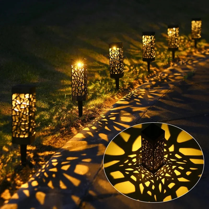 Solar Lawn Lights Outdoor Waterproof Garden Decoration LED Hollow Openwork Projection Light Yard Balcony Path Retro Night Lamp