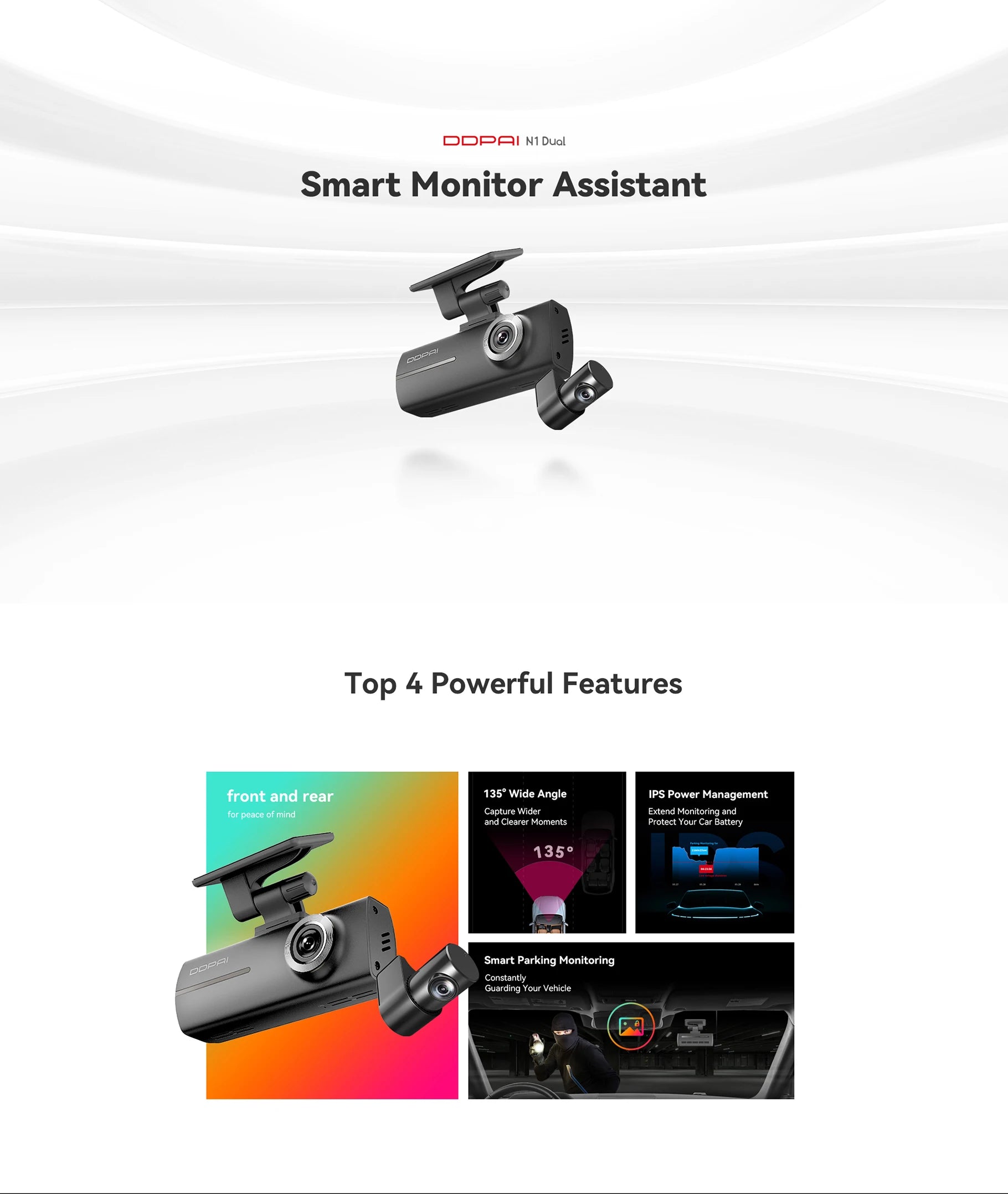 DDPAI Dash Cam N1 Dual Front & Rear Recording NightVIS 1296P Dash Cam Recorder Car DVR App Control - Magic Electronics