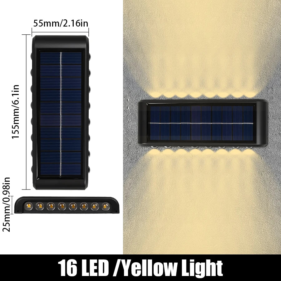 14/16 LED Solar Wall Lamp 1200mAh Outdoor Waterproof Up and Down Solar Lighting Light for Garden Fence Decoration Sunlight Light - Magic Electronics