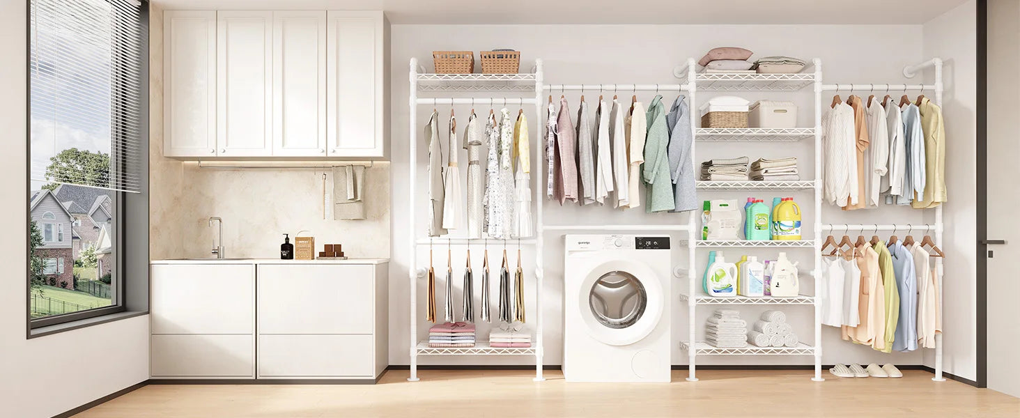 L4 Wall Mounted Industrial Pipe Clothes Rack, Closet Organizer System with Rods Expandable, Clothing Rack, Corner Garment Rack Magic Electronics Se7584921ee9c40c19a98dfad394f85f1M