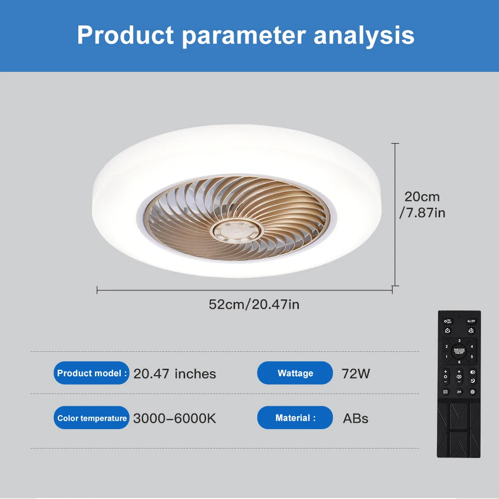 Smart Ceiling Fan Fans With Lights Remote Control Bedroom Decore Ventilator Lamp 52cm Air Invisible Blades Silent