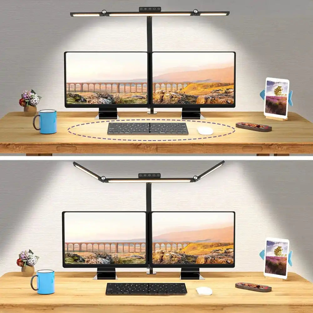 Home Office LED Desk Lamp Double Head Stepless Dimming Eye-Caring Reading Lights 3 Color Mode Flexible Adjustable PC Table Lamps - Magic Electronics