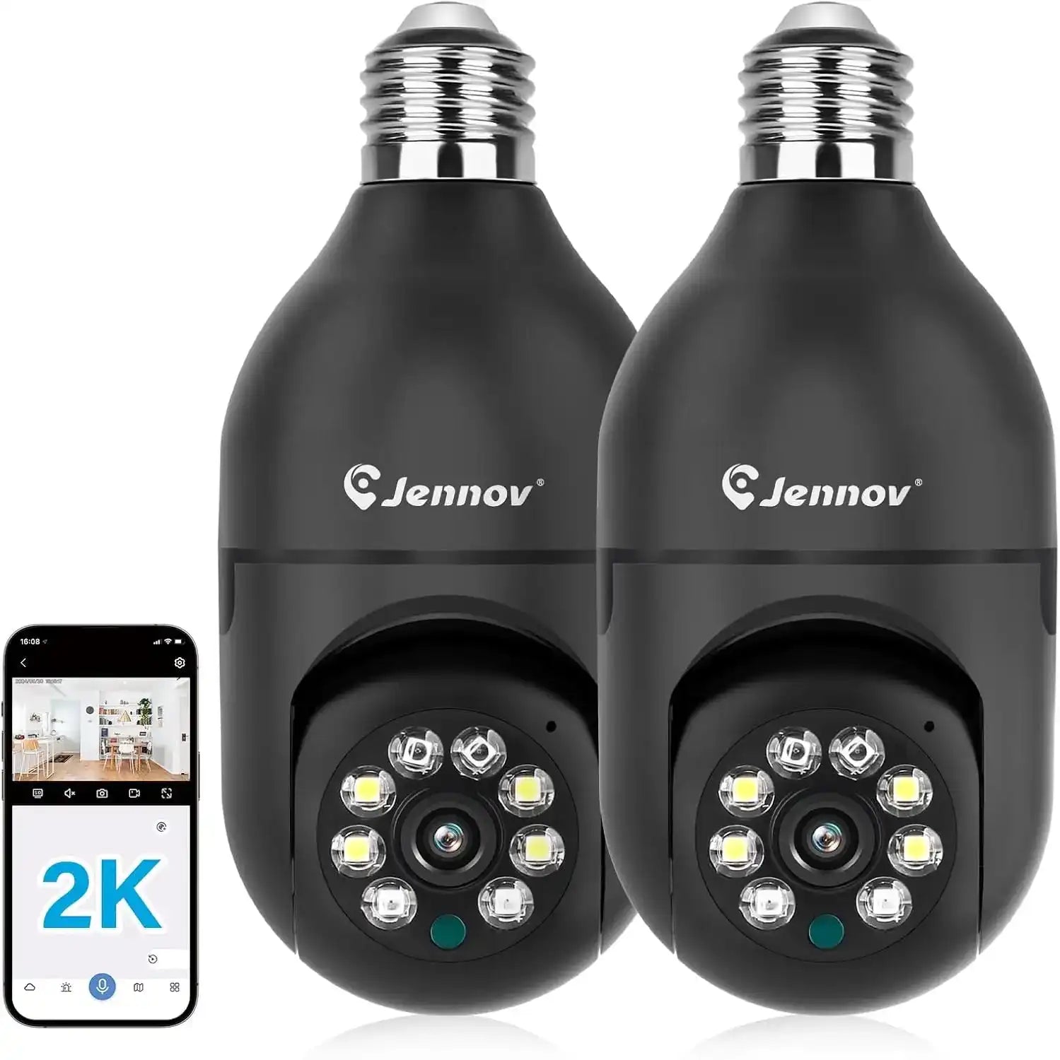 Jennov 2Pcs 2K WiFi Light Bulb Security Camera Wireless Outdoor - Cameras for Home Security Outside, Light Socket Indoor Camera - Magic Electronics