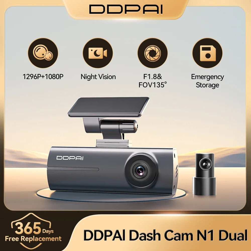 DDPAI Dash Cam N1 Dual Front & Rear Recording NightVIS 1296P Dash Cam Recorder Car DVR App Control - Magic Electronics