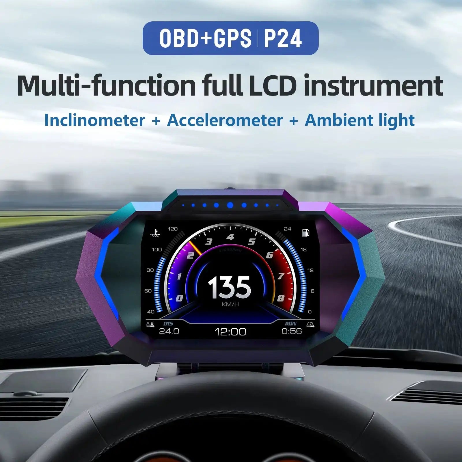 OBD + GPS HUD P24 Car OBD Head Up Display HUD on Board Computer Digital Speedometer Water Temp Fuel Consumption Slope Meter - Magic Electronics