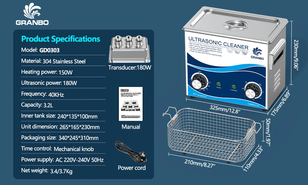 Ultrasonic Cleaner 3L 120W/180W Heater Timer Knob Control 40KHz Ultrasonic Cleaning Machine for Dental Tools 3D Models Magic Electronics Sea1a1d824d83465399a2077a4194b360h